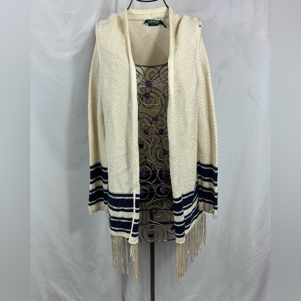 Lauren Ralph Lauren cream fringe hem cardigan size L